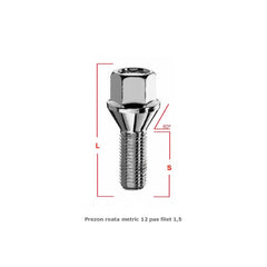 Prezoane pentru jante de aluminiu, M14x1,25 mm, cap cheie de 17, cu con drept, 30 mm lungime