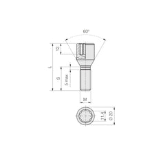 Prezoane pentru jante cu cap ingropat chei imbus M12x1,5 mm, lungime 26mm, cu con drept