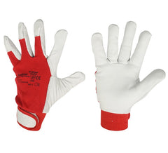 Manusi de lucru din piele de capra alb-rosu Nr 9