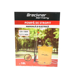 Pompa de stropit vermorel 2 in 1 manuala si electrica rezervor 18L baterie 12V 8Ah debit 3.1 l/min Breckner Germany