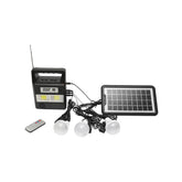 Kit de urgenta in caz de calamitate: Radio, telecomanda, baterie 6V, 3Ah cu incarcare panou solar, 3 becuri/lanterna