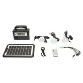 Kit de urgenta in caz de calamitate: Radio, baterie 4.5Ah cu incarcare panou solar, 3 becuri/lanterna