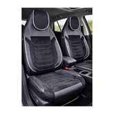 Huse scaune auto universale fractionate Premium cu tetiera fata incorporata negru cu cusatura alba