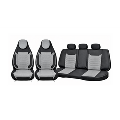 Huse scaune auto universale fractionate Premium cu tetiera fata incorporata negru cu gri