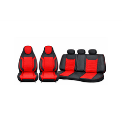 Huse scaune auto universale fractionate Premium cu tetiera fata incorporata negru cu rosu