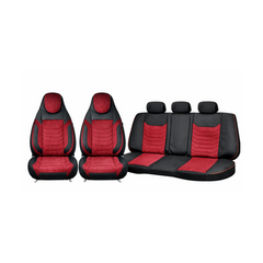 Huse scaune auto universale fractionate Premium cu tetiera fata incorporata negru cu visiniu