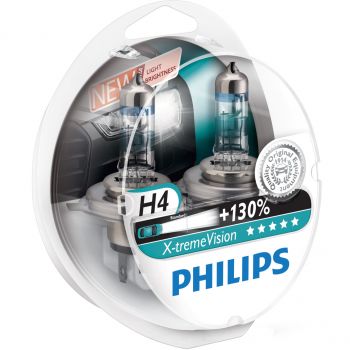 Set 2 Becuri auto far halogen Philips H4 X-treme Vision, +130%, 12V, 55W
