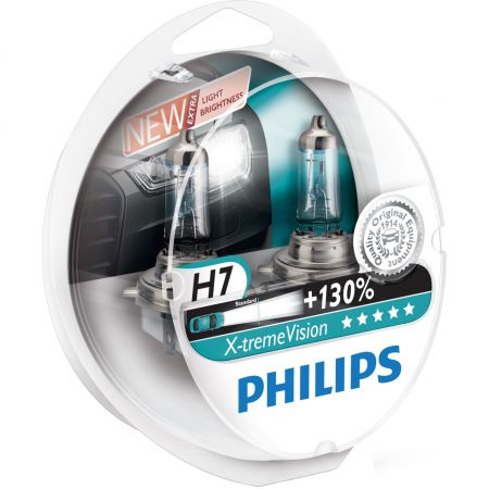 Set 2 Becuri auto far halogen Philips H7 X-treme Vision, +150%, 12V, 55W