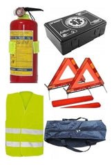Kit siguranta auto complet – trusa, 2x triunghiuri, stingator, vesta, saculet