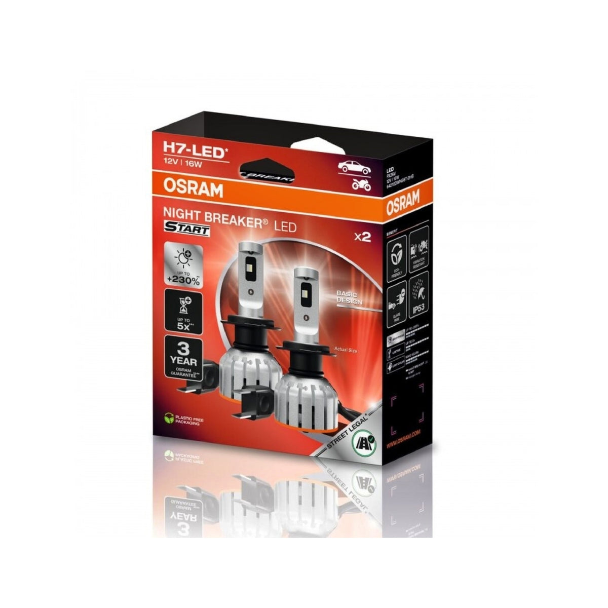 Set 2 becuri auto LED Osram Night Breaker START H7 12V 16W 6000K omologate RAR