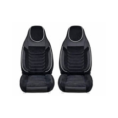 Huse scaune auto universale fractionate Premium cu tetiera fata incorporata negru cu cusatura alba