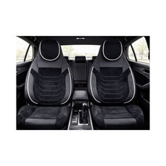 Huse scaune auto universale fractionate Premium cu tetiera fata incorporata negru cu cusatura alba