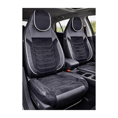 Huse scaune auto universale fractionate Premium cu tetiera fata incorporata negru cu cusatura alba