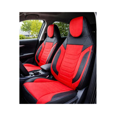 Huse scaune auto universale fractionate Premium cu tetiera fata incorporata negru cu rosu