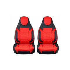 Huse scaune auto universale fractionate Premium cu tetiera fata incorporata negru cu rosu