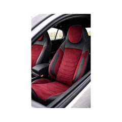 Huse scaune auto universale fractionate Premium cu tetiera fata incorporata negru cu visiniu