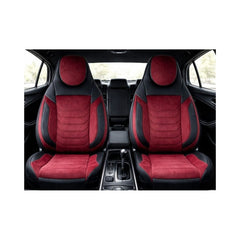 Huse scaune auto universale fractionate Premium cu tetiera fata incorporata negru cu visiniu