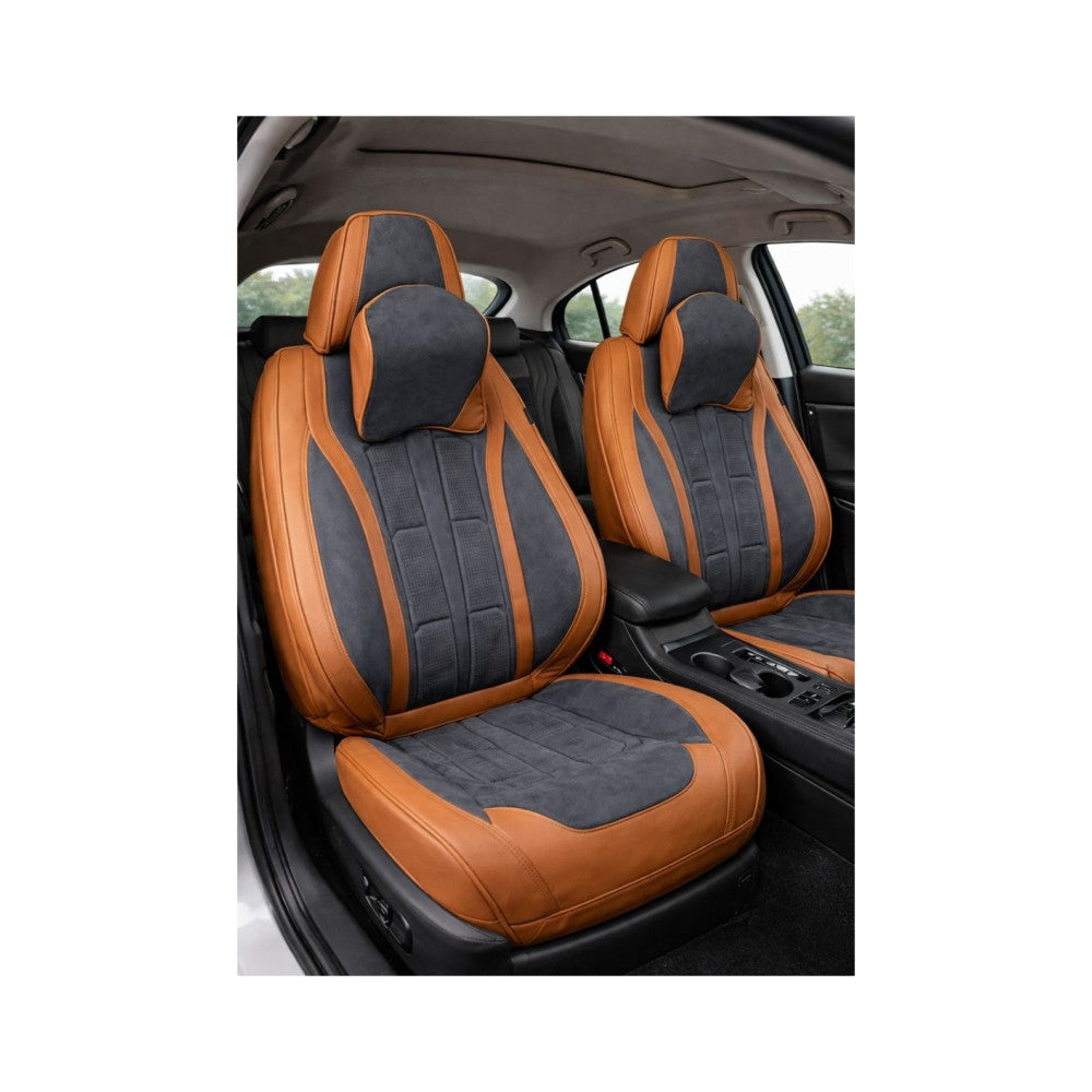Huse scaune auto universale fractionate Premium 9D fata si spate maro gri antracit