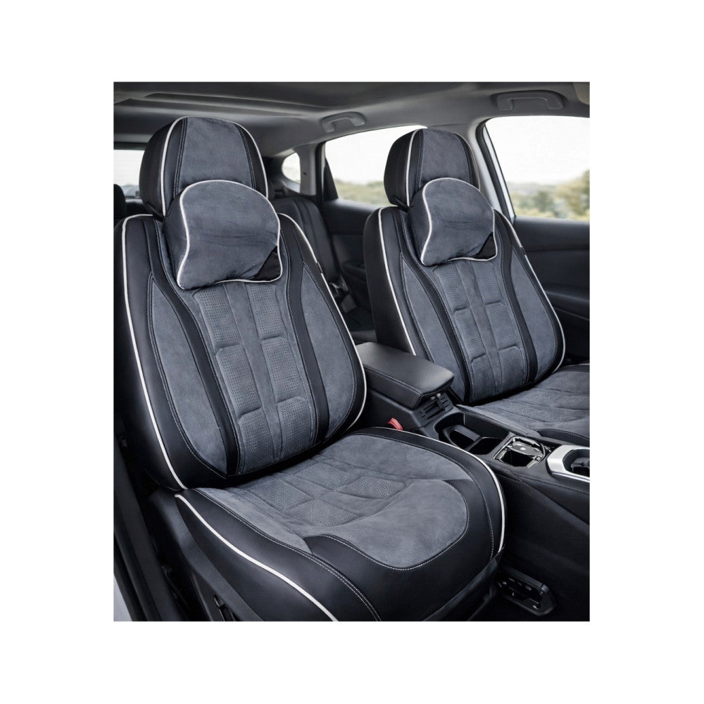 Huse scaune auto universale fractionate 9D Premium fata si spate negru gri antracit cusaturi gri