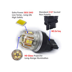 Bec 2 faze P27/7W 3157 15SMD 2835 12V CANBUS nonpolar 320 lumen Lumina alba