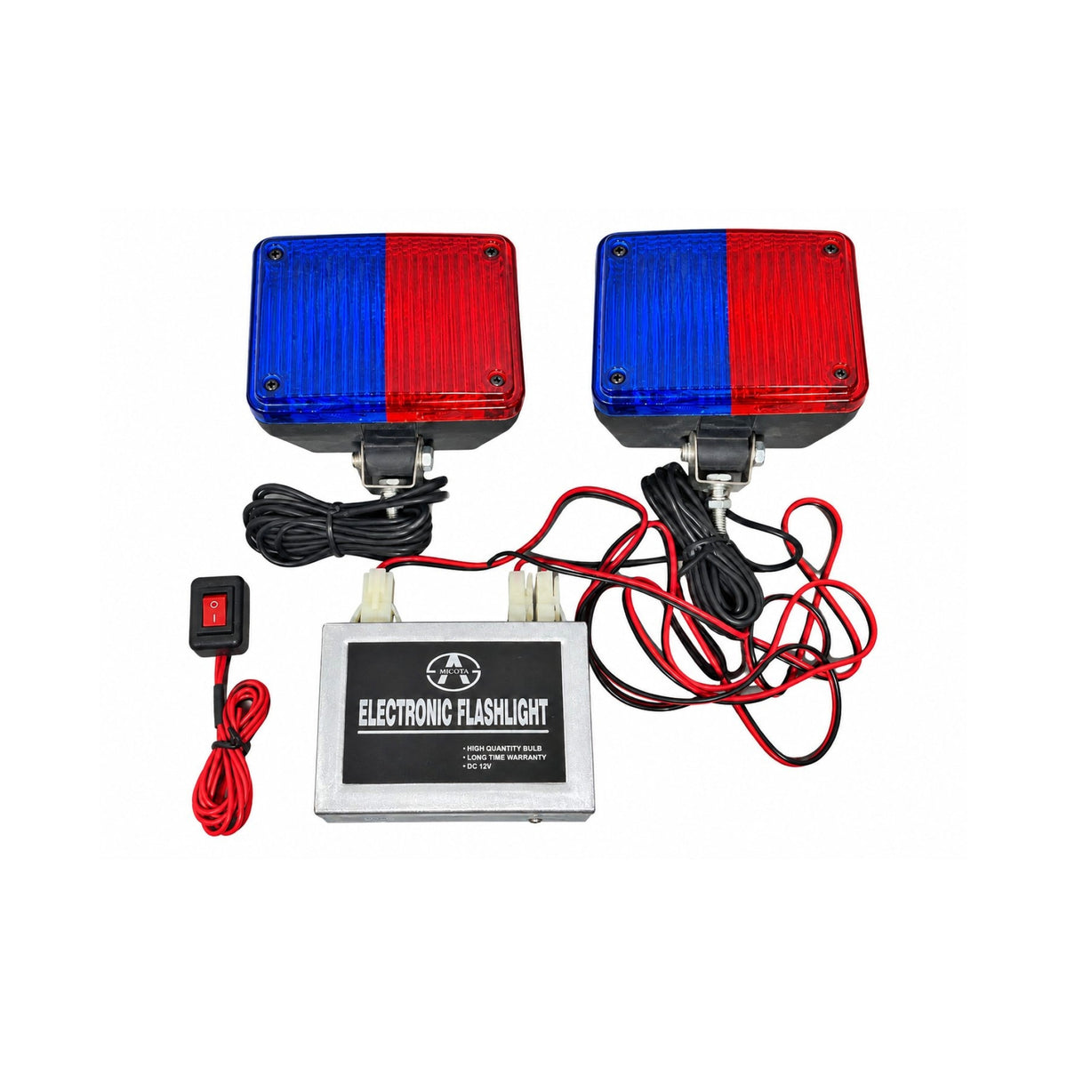 Stroboscoape auto 12V rosu-albastru set 2 bucati cu modul de comanda